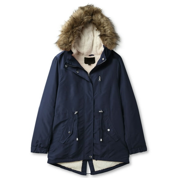 Womens Winter Lightweight Hooded Anorak Jacket Short Faux Fur Coat Ski Jacket