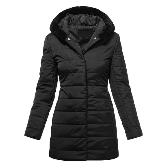 Ma Croix Womens Winter Lightweight Poly Down Puffer Hooded Parka Coat