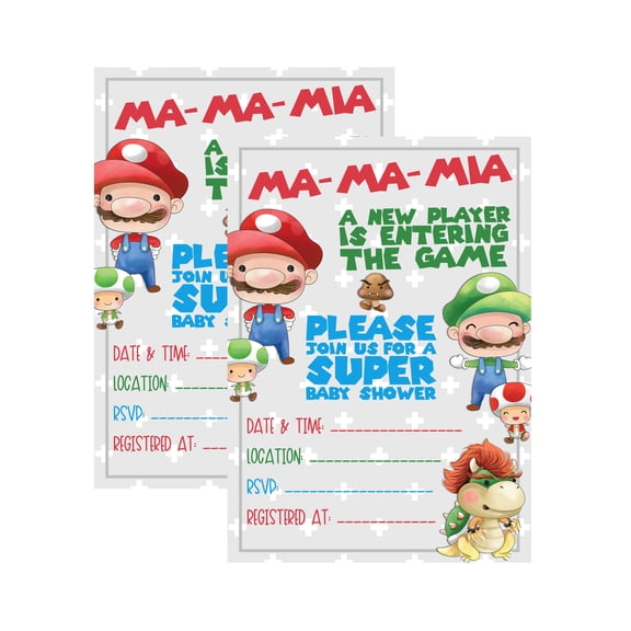 Ma Ma Mia A New Player Is Entering The Game - Video Game Character Themed Baby Shower Party Invitation (24 Pc Set) Invites with Envelopes