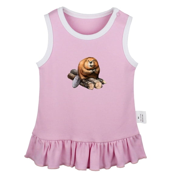 Ma! Milk? Funny Dresses For Baby, Newborn Babies Animal Beaver Pattern Skirts, Infant Princess Dress, 0-24M Kids Graphic Clothes (Pink Sleeveless Dresses, 6-12 Months)