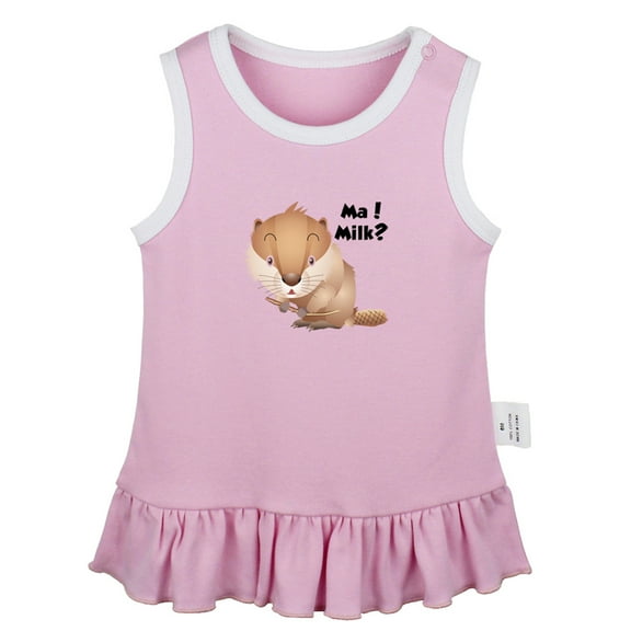 Ma! Milk? Funny Dresses For Baby, Newborn Babies Animal Beaver Pattern Skirts, Infant Princess Dress, 0-24M Kids Graphic Clothes (Pink Sleeveless Dresses, 0-6 Months)
