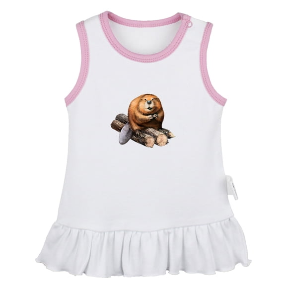 Ma! Milk? Funny Dresses For Baby, Newborn Babies Animal Beaver Pattern Skirts, Infant Princess Dress, 0-24M Kids Graphic Clothes (White Sleeveless Dresses, 18-24 Months)
