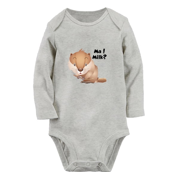 Ma! Milk? Funny Rompers, Newborn Baby Unisex Bodysuits, Infant Animal Beaver Pattern Jumpsuits, Toddler 0-12 Months Kids Long Sleeves Oufits (Gray, 6-12 Months)