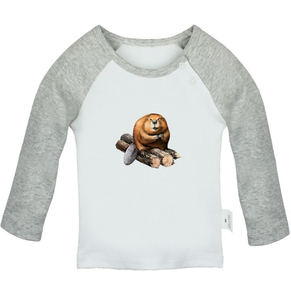 Ma! Milk? Funny T shirt For Baby, Newborn Babies Animal Beaver T-shirts, Infant Tops, 0-24M Kids Graphic Tees Clothing (Long Gray Raglan T-shirt, 18-24 Months)