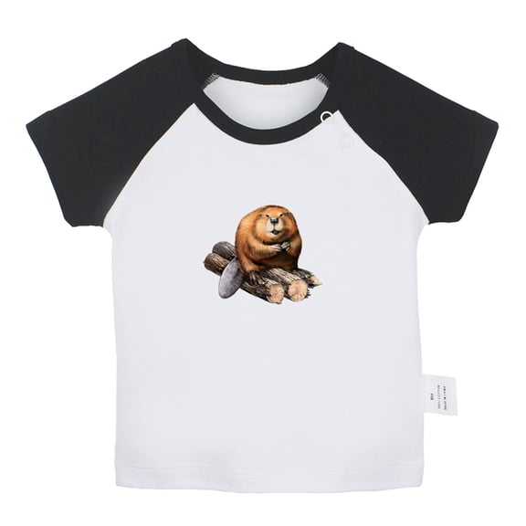 Ma! Milk? Funny T shirt For Baby, Newborn Babies Animal Beaver T-shirts, Infant Tops, 0-24M Kids Graphic Tees Clothing (Short Black Raglan T-shirt, 18-24 Months)