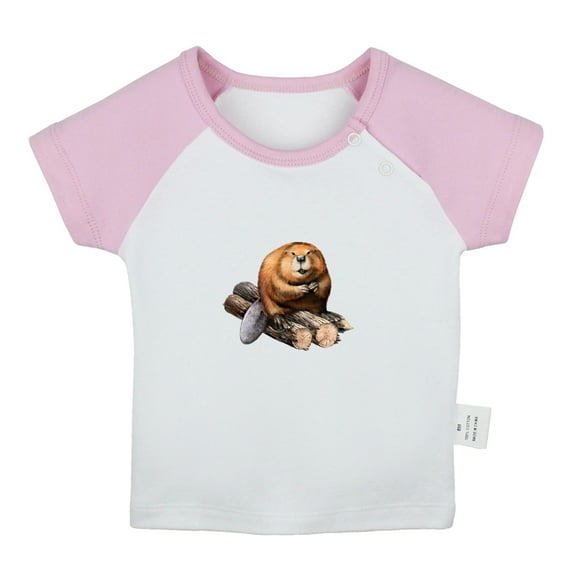 Ma! Milk? Funny T shirt For Baby, Newborn Babies Animal Beaver T-shirts, Infant Tops, 0-24M Kids Graphic Tees Clothing (Short Pink Raglan T-shirt, 0-6 Months)
