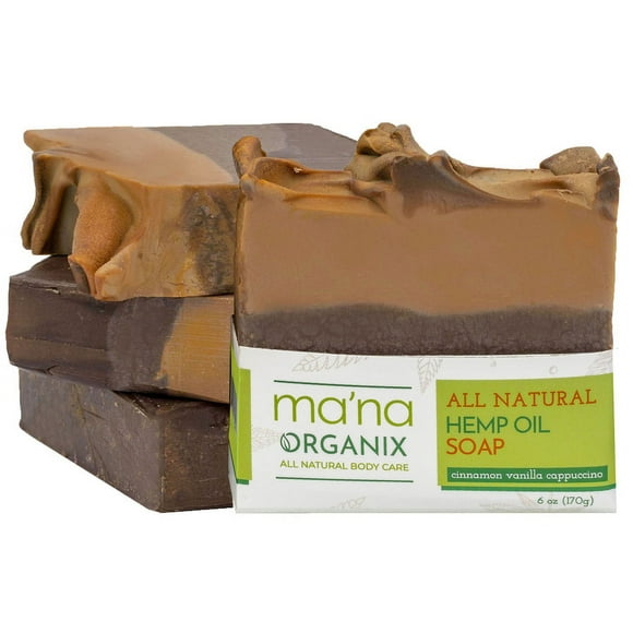 Ma'na Organix Hemp Oil & Cinnamon-Vanilla-Cappuccino Soap Bar with Ecofriendly and Biodegradable Packaging (2 pack)