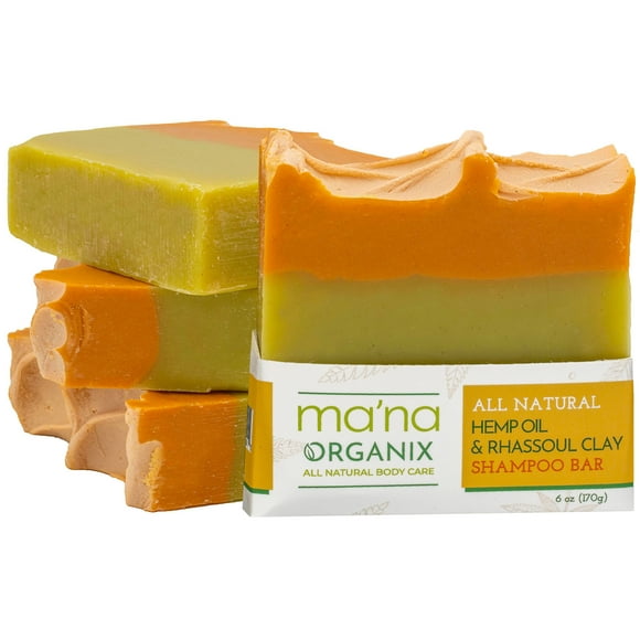 Ma'na Organix Hemp Oil & Rhassoul Clay Detoxifying Shampoo Bar with Ecofriendly and Biodegradable Packaging (6 oz.)