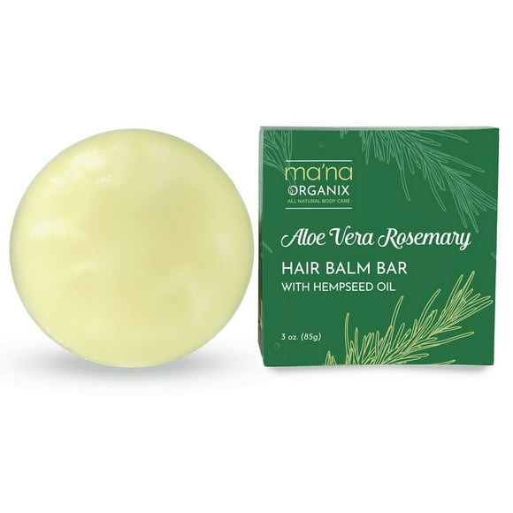 Ma'na Organix - All Natural Aloe Vera Rosemary Hair Balm Bar Organic, Vegan, Cruelty-Free, Eco-Friendly - Styling, Conditioning, Anti-Frizz Treatment