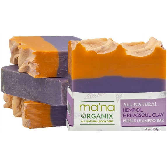 Ma’na Organix – All Natural Hemp Oil & Rhassoul Clay Purple Shampoo Bar for Blonde or Silver Hair with Ecofriendly and Biodegradable Packaging (6 oz.)