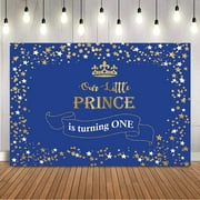 Mały książę 1 urodziny tło złota korona dekoracja na roczek niebieskie tło dla rodziny Banner dzieci dzieci