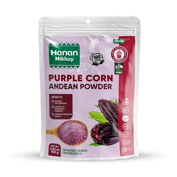 Maz Morado 100g - 100% Natural Purple Corn Powder for Digestive Health & Nutrient Absorption Vegan, Non-GMO, Gluten-Free, Keto from Peru (3.53oz)
