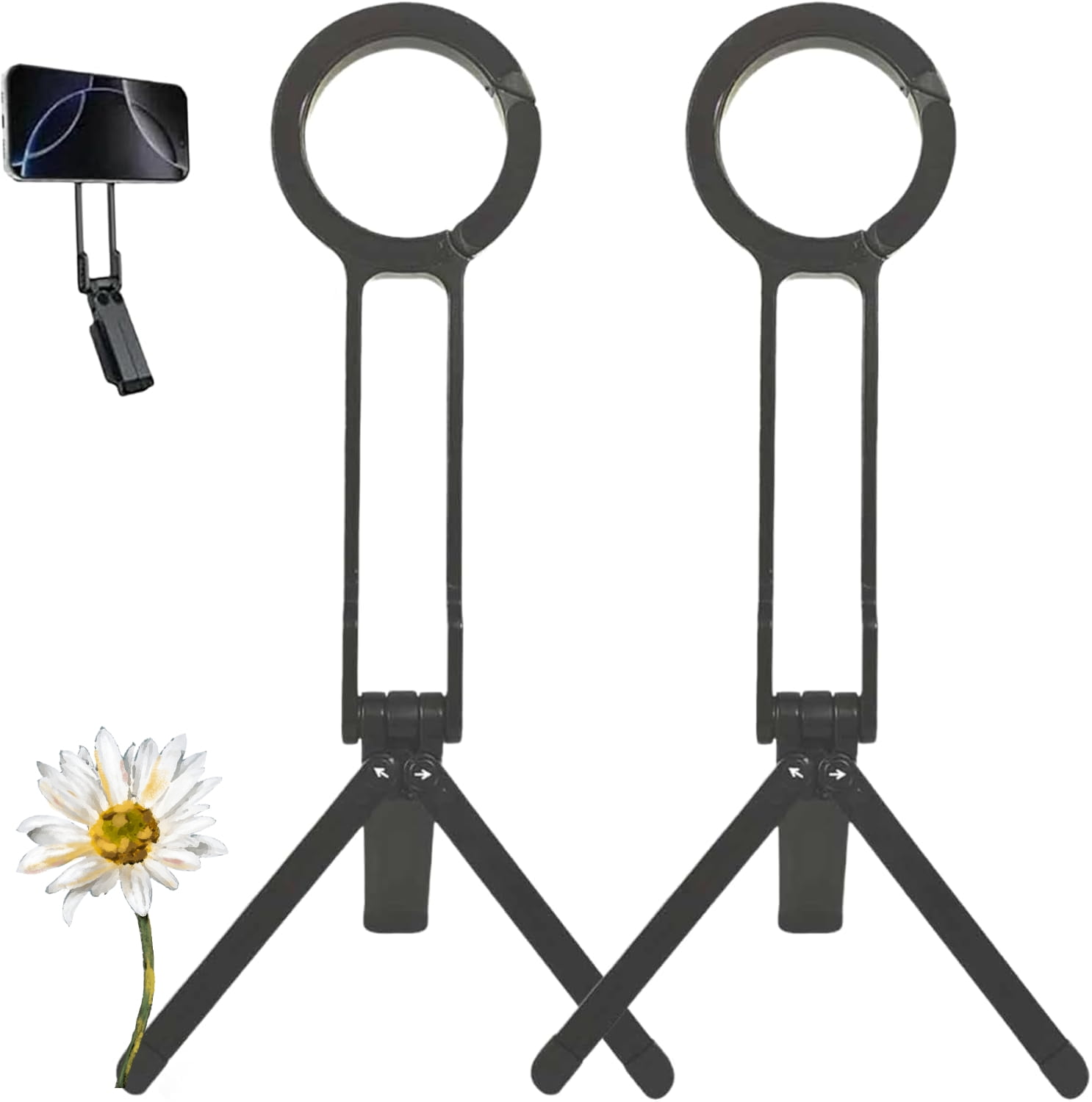 Ma38 Magnetic Tripod for iPhone, Magnetic Phone Tripod Stand for iPhone, MA38 Portable Phone Holder, 360 Rotation, Strong Magnet Quick Mount, Stand with for Vlogging (2 Black)
