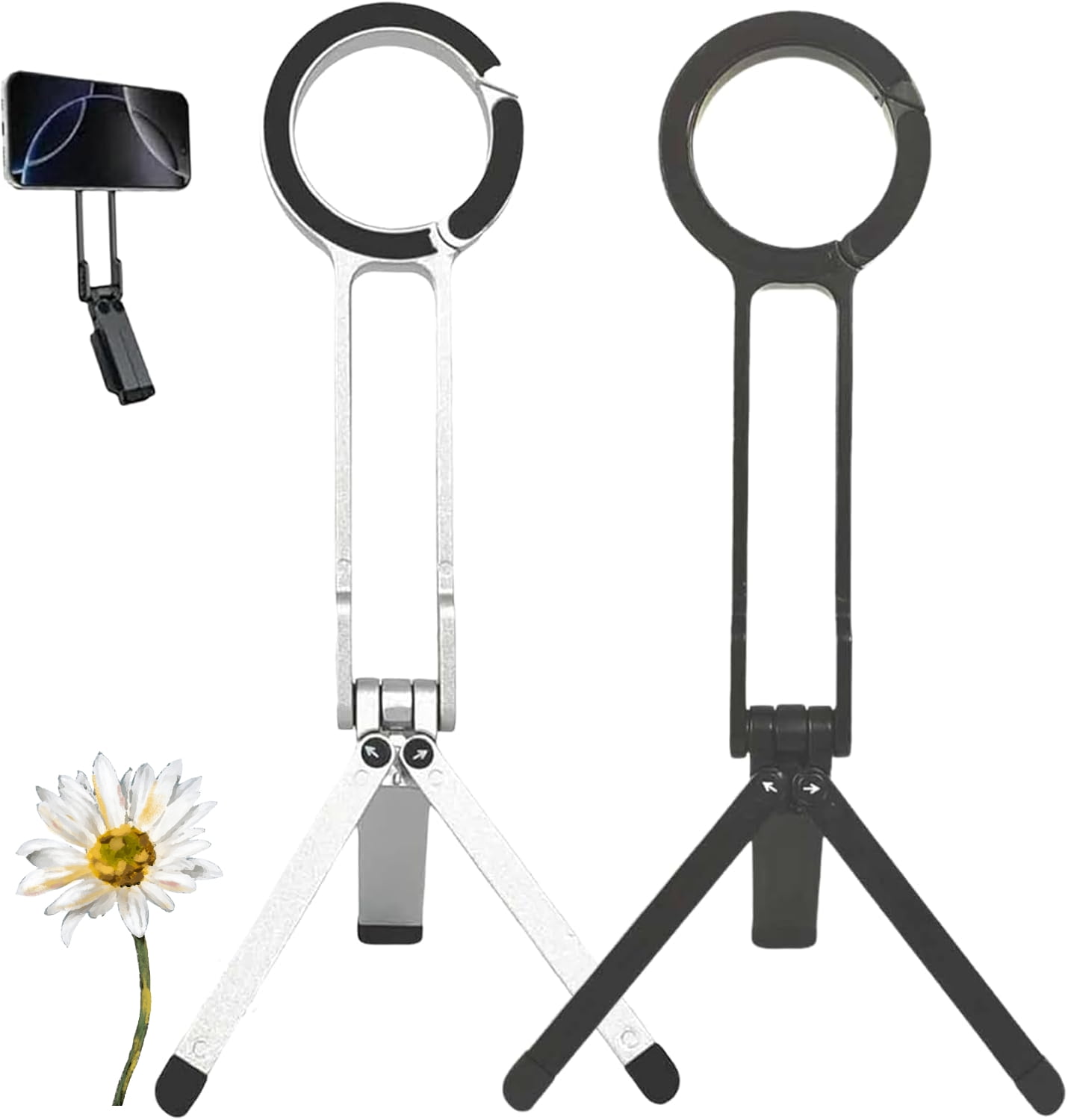 Ma38 Magnetic Tripod for iPhone, Magnetic Phone Tripod Stand for iPhone, MA38 Portable Phone Holder, 360 Rotation, Strong Magnet Quick Mount, Stand with for Vlogging (Black+Sliver)