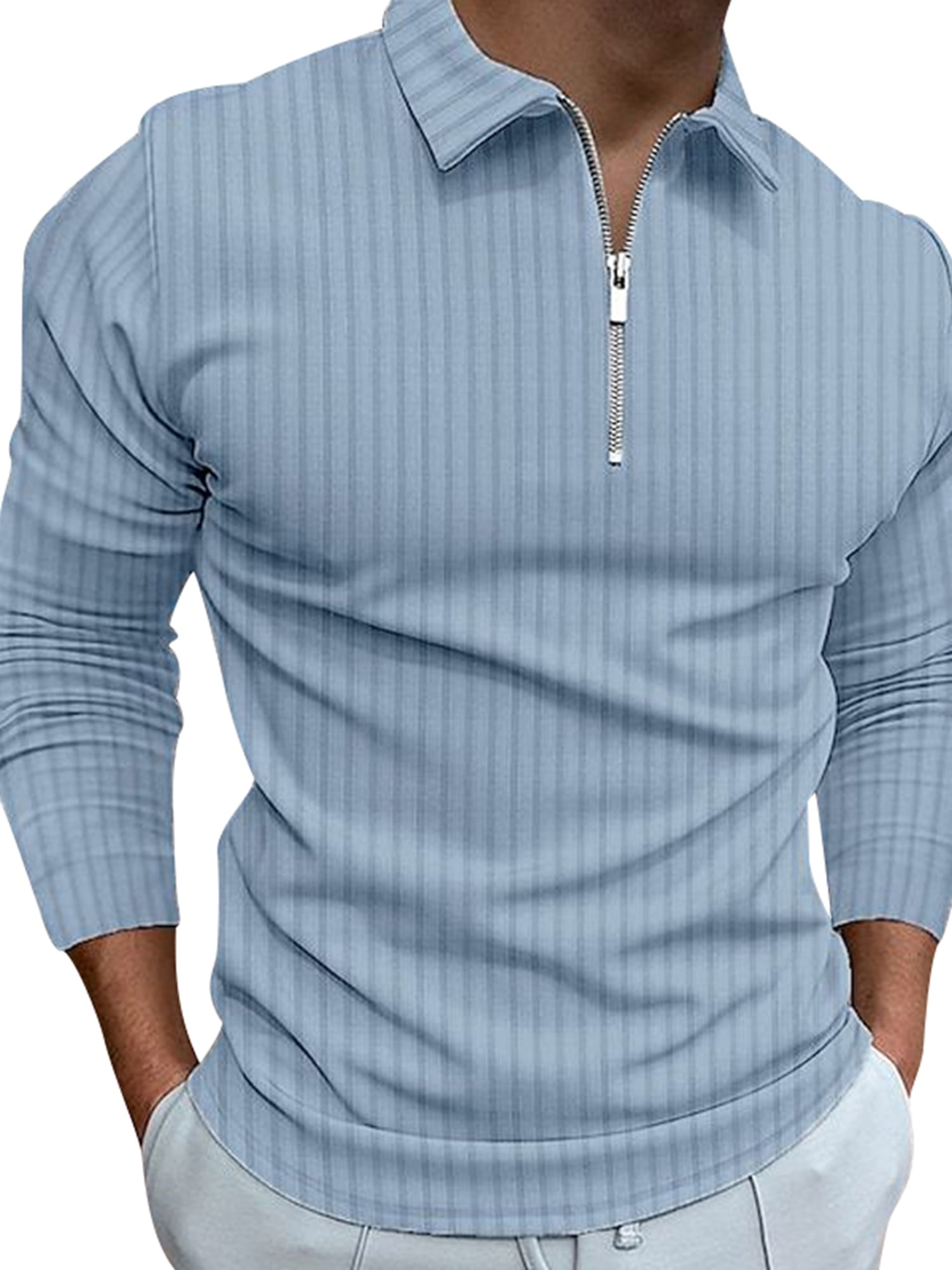 MaBaby 1/4 Zipper Shirts for Men with Stripe Print and Ribbed Long ...