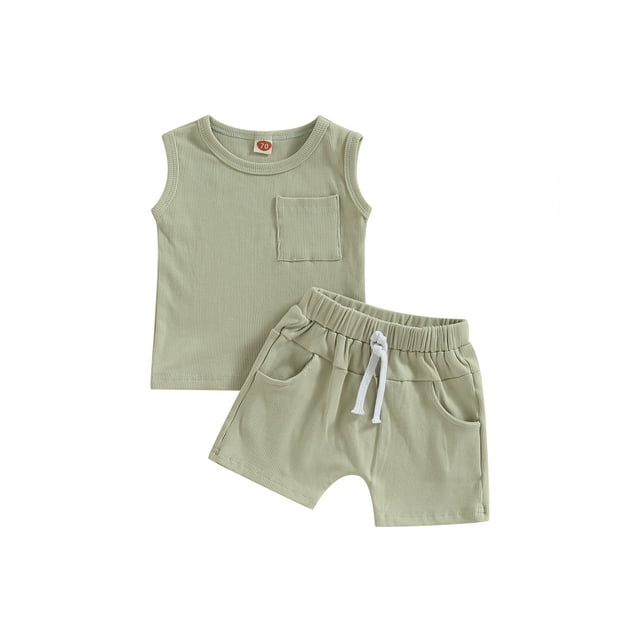MaBaby Cute Baby Boy Tank Tops and Shorts Set for Summer with Breast