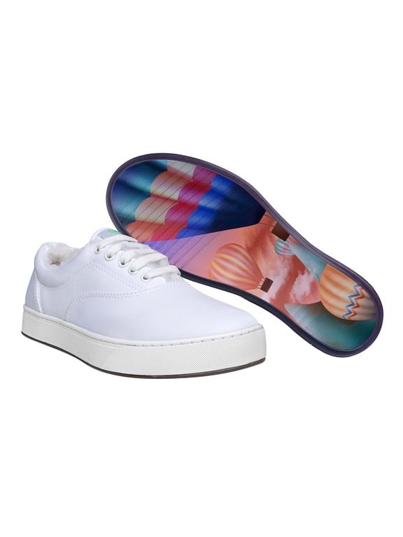 Unisex Canvas with Fur Lace Up Fashion Shoe With Unique Sole With Unique Sole, Lace Sneakers, Casual Work Shoes, Fur Shoes, Travel Shoes, Casual Sneakers- White/Balloons, 5M/7W