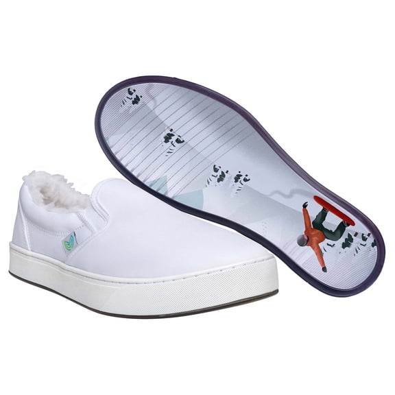 MaCae Unisex Canvas with Fur Slip On Fashion Shoe With Unique Sole, Casual Sneakers, Slip On Shoes, Comfy Sneakers,  Fur Shoes, Canvas Shoes- White/Snow Boarding, 9M/10W