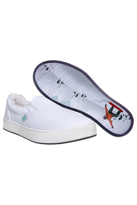 Unisex Canvas with Fur Slip On Fashion Shoe With Unique Sole,  Comfy Sneakers, Slip On Shoes, Casual Sneakers, Canvas Shoes, Fur Shoes, Teen Shoes - White/Snow Boarding, 7M/9W