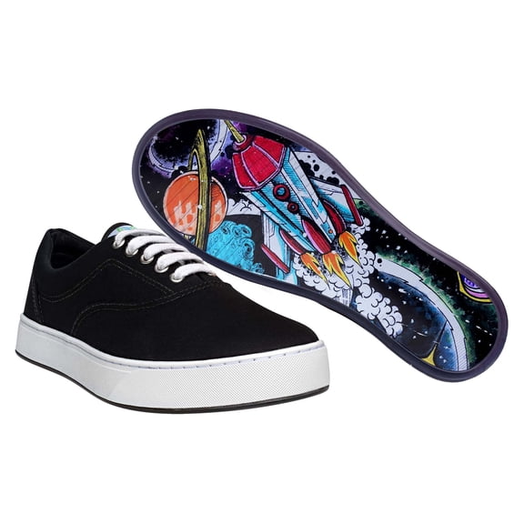 MaCae Unisex Canvas Lace Up Fashion Shoe With Unique Sole, Canvas Shoes, Comfy Sneakers, Footwear, Fashion Sneakers, Summer Shoes, Casual Sneakers - Black/Skull Rocket, 6M/8W