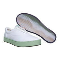 MaCae Unisex Canvas Lace Up Fashion Shoe With Unique Sole, Canvas Tennis Shoes, Office Shoes, Shoes for Teens, Sports Sneakers - White Colored Band Green/Copacabana, 10M/11W