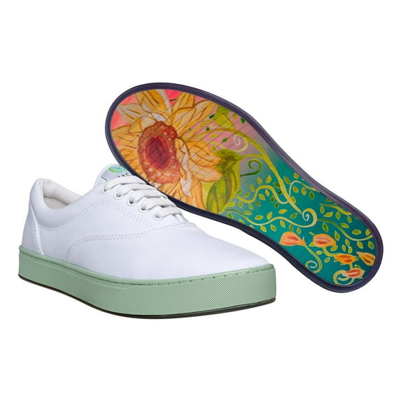 MaCae Unisex Canvas Lace Up Fashion Shoe With Unique Sole, Canvas Tennis Shoes, Sports Sneakers, Office Shoes, Shoes for Teens - White Colored Band Green/Beija Flor, 9M/10W