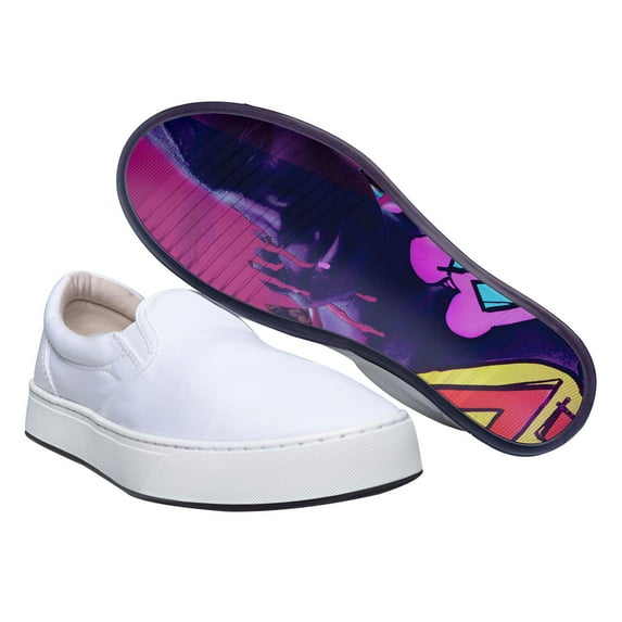 MaCae Unisex Canvas Slip On Fashion Shoe With Unique Sole, Slip On Sneakers, Slip On Tennis Shoes, Skateboard Shoes, Canvas Shoes, Cute Shoes - White/Reflections, 6M/8W