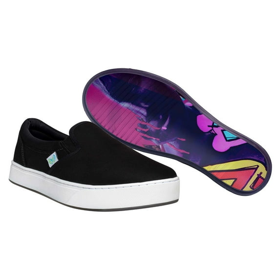 MaCae Unisex Canvas Slip On Fashion Shoe With Unique Sole, Canvas Slip On Shoes, Office Shoes, Casual Sneakers - Black/Reflections 11M/12W
