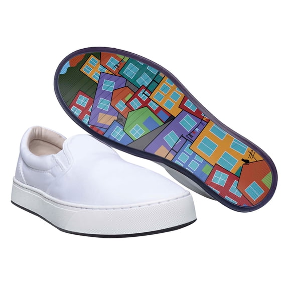 MaCae Unisex Canvas Slip On Fashion Shoe With Unique Sole, Slip On Shoes, Business Casual Shoes, Canvas Low Top Sneakers - White/Favela View, 4M/6W