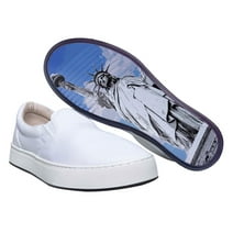 MaCae Unisex Canvas Slip On Fashion Shoe With Unique Sole, Slip On Sneakers, Slip On Tennis Shoes, Cute Shoes, Canvas Shoes, Skateboard Shoes - White/New York, 12M/13W