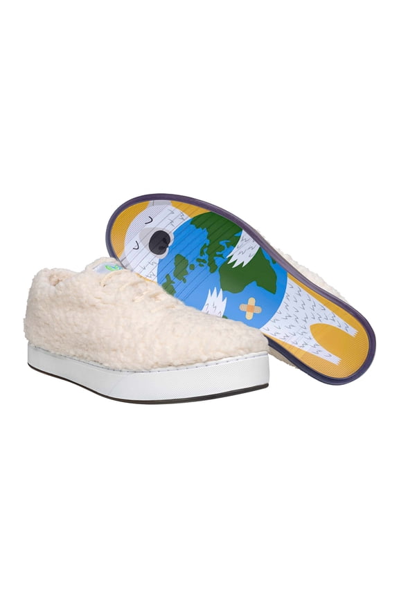 Unisex Fur Lace Up Fashion Shoe With Unique Sole, Fur Lined Shoes, Canvas Sneakers, Office Shoes, Comfy Sneakers- Off-White/STP Polar Bear, 6M/8W