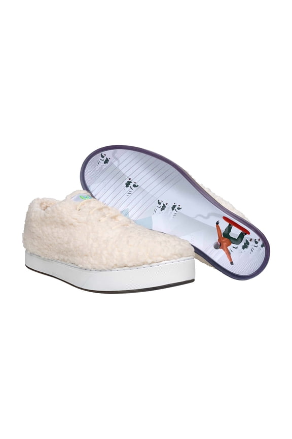 Unisex Fur Lace Up Fashion Shoe With Unique Sole, Casual Shoes, Canvas Shoes, Shoes for Teens, Fur Lined Shoes - Off-White/Snow Boarding, 7M/9W