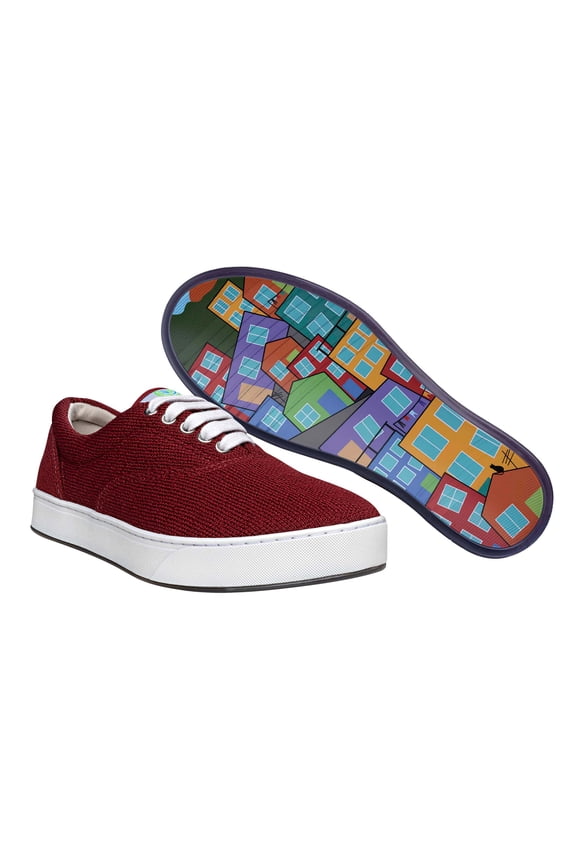 Unisex Knitting Lace Up Fashion Shoe With Unique Sole, Flat Sneakers, Comfortable Shoes for Teens, Knit Shoes - Burgundy/Favela View, 6M/8W