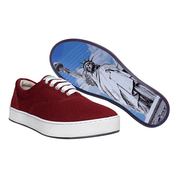 MaCae Unisex Knitting Lace Up Fashion Shoe With Unique Sole, Flat Sneakers, Shoes for Teens, Comfortable Knit Shoes - Burgundy/New York, 6M/8W