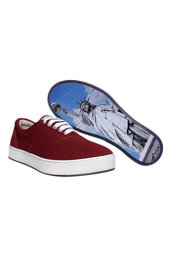 Unisex Knitting Lace Up Fashion Shoe With Unique Sole, Flat Sneakers, Shoes for Teens, Comfortable Knit Shoes - Burgundy/New York, 6M/8W