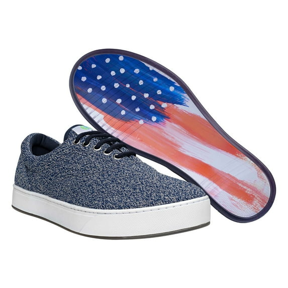 MaCae Unisex Knitting Lace Up Fashion Shoe With Unique Sole, Knit Shoes, Comfortable Shoes for Teens, Flat Sneakers, Fashion Shoes - Navy Mesh/America, 7M/9W