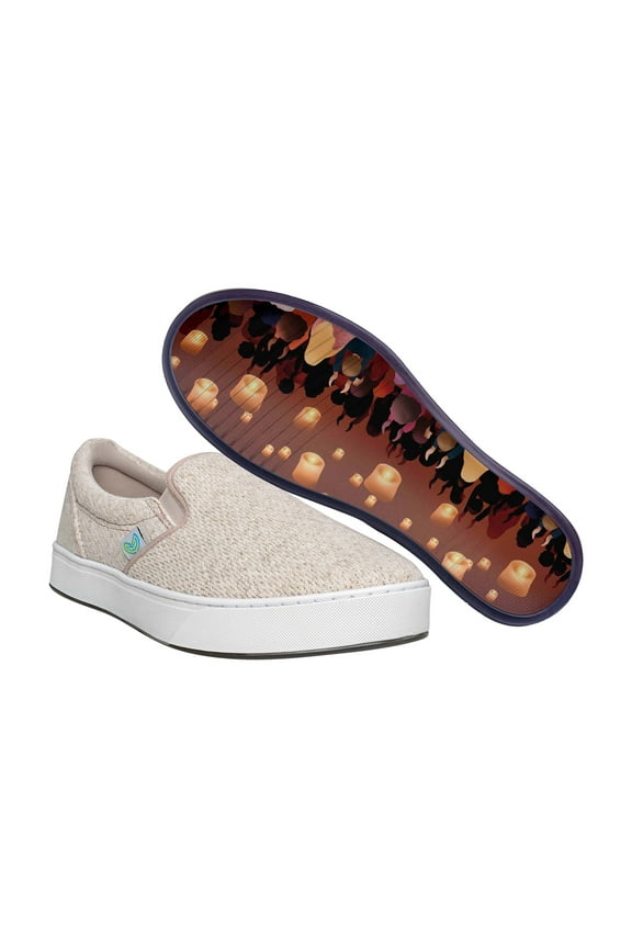Unisex Knitting Slip On Fashion Shoe With Unique Sole, Slip On Shoes, Knit Shoes, Footwear, Summer Shoes,  Casual Shoes - Recycled Linen Beige/Chinese Lanterns, 7M/9W