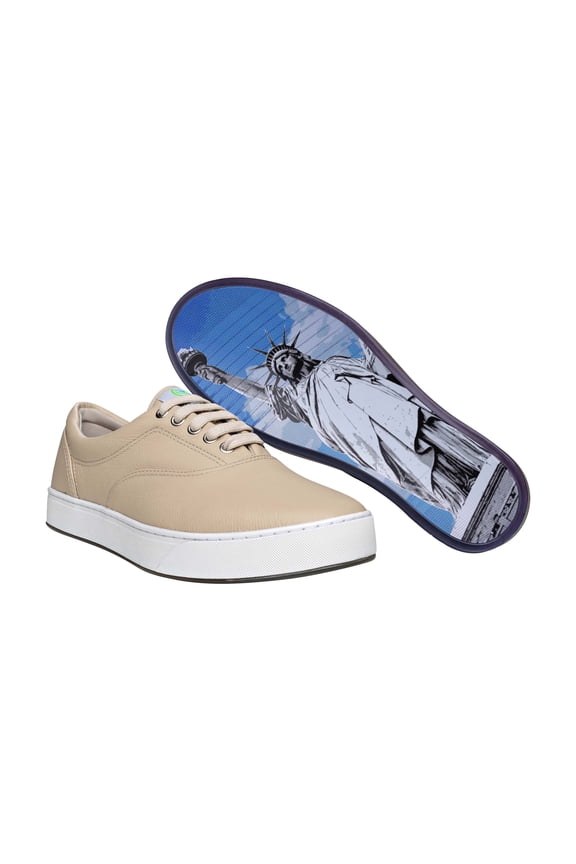 Unisex Leather Lace Up Fashion Shoe With Unique Sole, Leather Tennis Shoes, Comfy Sneakers, Casual Sneakers - Cappuccino/New York, 9M/10W