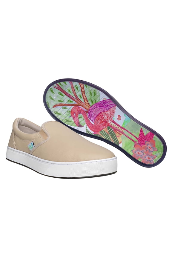 Unisex Leather Slip On Fashion Shoe With Unique Sole, Casual Shoes, Comfy Sneakers, Leather Sneakers, Fashion Sneakers, Slip On Shoes - Cappuccino/Flamingo, 5M/7W