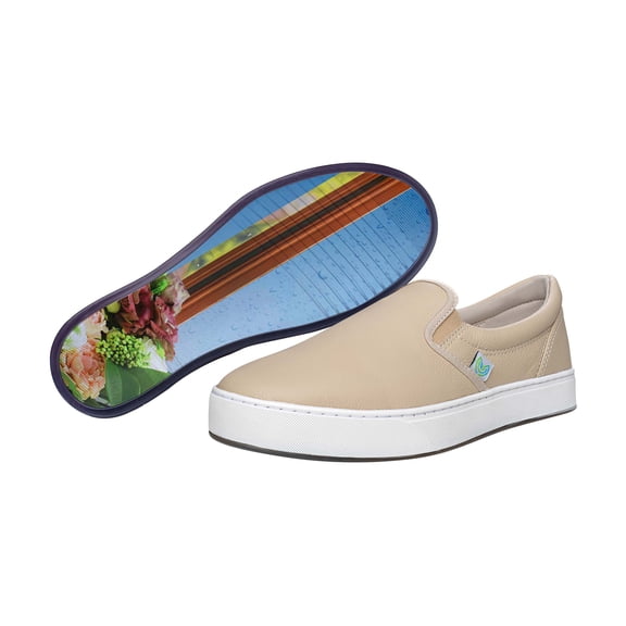 MaCae Unisex Leather Slip On Fashion Shoe With Unique Sole, Casual Sneakers, Slip On Sneakers, Leather Shoes, Office Shoes, Travel Shoes- Cappuccino/Window View Eiffel Tower, 6M/8W