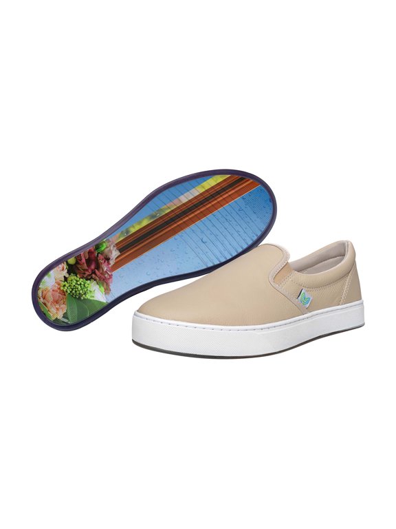 Unisex Leather Slip On Fashion Shoe With Unique Sole, Casual Sneakers, Slip On Sneakers, Leather Shoes, Office Shoes, Travel Shoes- Cappuccino/Window View Eiffel Tower, 6M/8W