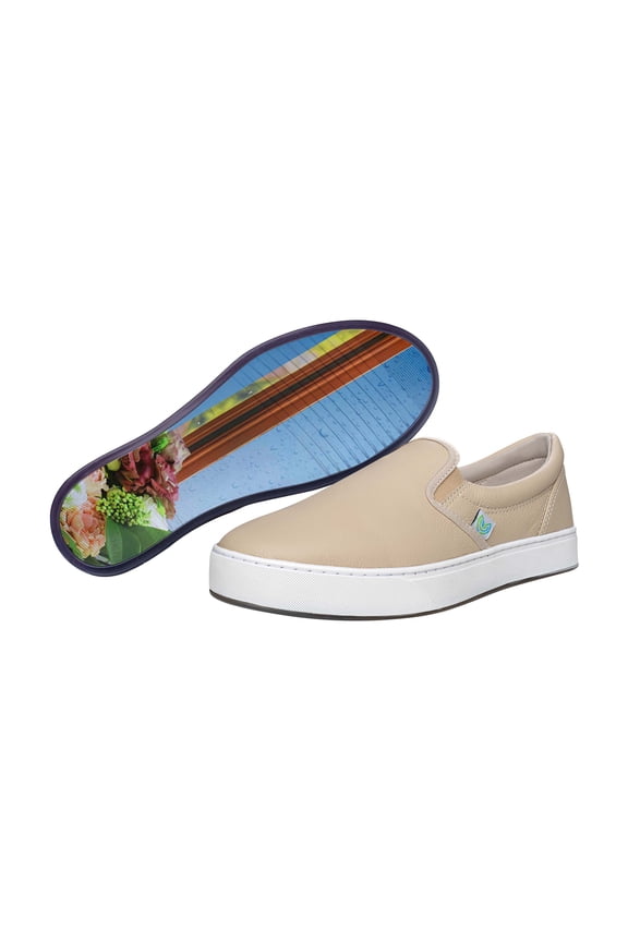 Unisex Leather Slip On Fashion Shoe With Unique Sole, Casual Sneakers, Slip On Sneakers, Leather Shoes, Office Shoes, Travel Shoes- Cappuccino/Window View Eiffel Tower, 6M/8W