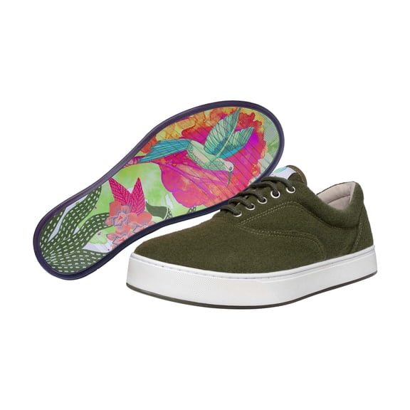 MaCae Unisex Wool Lace Up Fashion Shoe With Unique Sole, Business Casual Shoes, Wool Shoes, Lace Sneakers, Office Shoes, Comfy Sneakers - Olive Green/Flamingo, 7M/9W