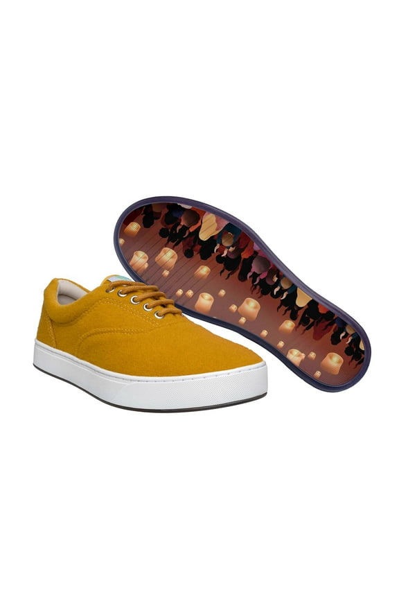 Unisex Wool Lace Up Fashion Shoe With Unique Sole, Casual Sneakers, Wool Shoes, Fashion Sneakers, Shoes for Teens, Lace Up Shoes - Mustard Yellow/Chinese Lanterns, 9M/10W