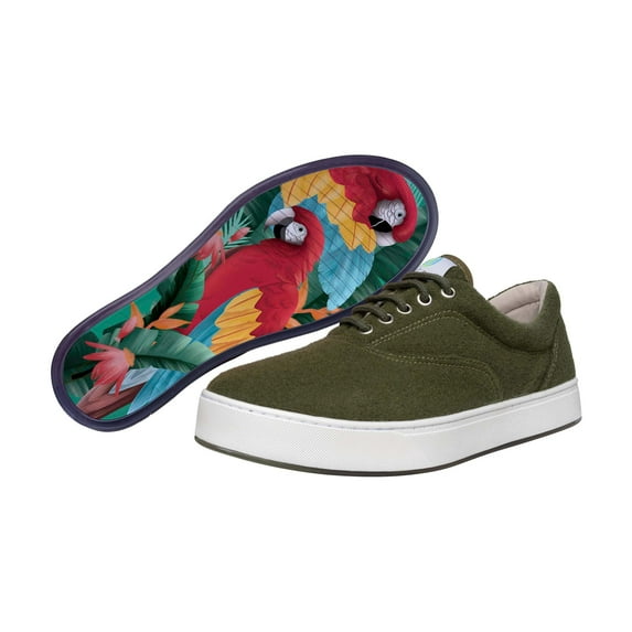 MaCae Unisex Wool Lace Up Fashion Shoe With Unique Sole, Business Casual Shoes, Wool Shoes, Comfy Sneakers, Lace Sneakers, Office Shoes - Olive Green/Macaws, 11M/12W