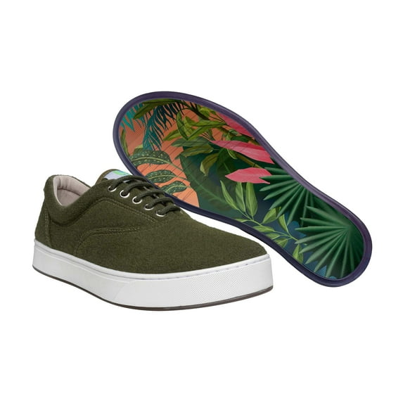 MaCae Unisex Wool Lace Up Fashion Shoe With Unique Sole, Casual Shoes, Wool Shoes, Summer Shoes, Lace Sneakers, Footwear, Fall Shoes, Cute Shoes - Olive Green/Water Lilies, 4M/6W