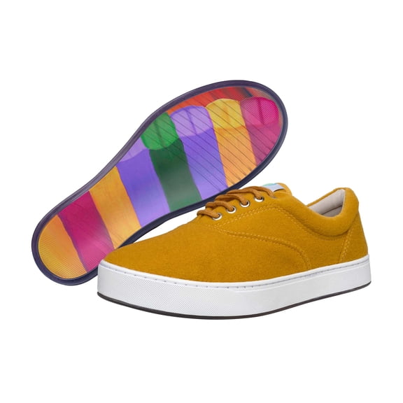 MaCae Unisex Wool Lace Up Fashion Shoe With Unique Sole, Low Top Sneakers, Travel Shoes, Wool Shoes, Casual Work Shoes, Fashion Shoes - Mustard Yellow/Sunset Paraglider, 11M/12W