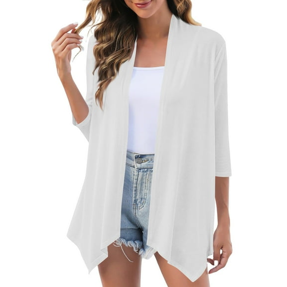 MaFYtyTPR 3/4 Sleeve Cardigan for Women Fashion Casual Solid Color Soft Lightweight Open Front Cardigans Top