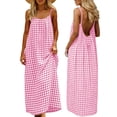thumbnail image 1 of MaFYtyTPR Backless Maxi Dress for Women Casual Plaid Spaghetti Strap Open Back Loose Long Dress with Side Pockets Women Summer Sundress A-Pink M, 1 of 6