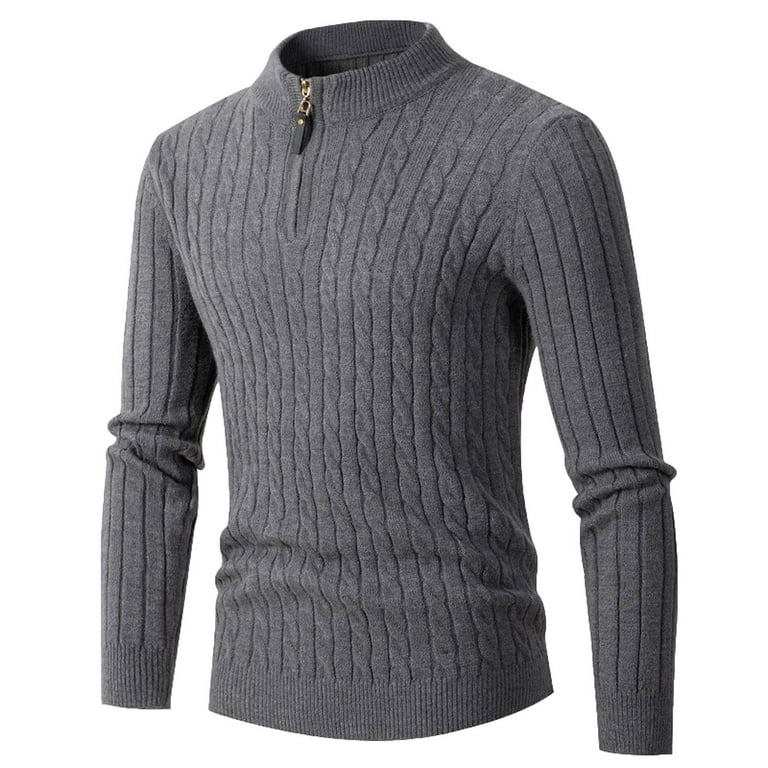 MaFYtyTPR Big and Tall Mens Winter Sweaters Clearance Men's Half Turtleneck  Zip Knit Sweater Long Sleeve Rib Bottom Hem Shirt